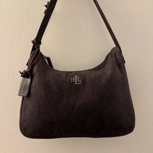 RALPH LAUREN - Vintage Black Denim Shoulder Bag with Cherub pin -